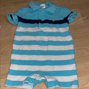 Ralph Lauren Aqua and Navy Striped Baby Polo Romper